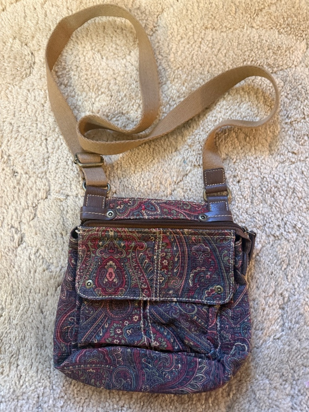 Fossil Paisley Crossbody Bag in Brown and Red y2k